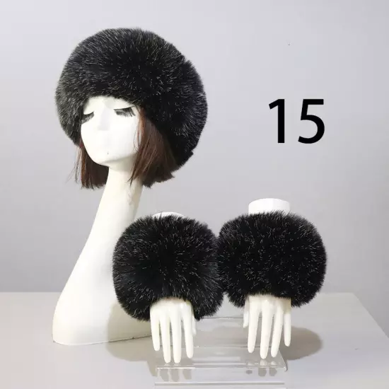 Women Wam Faux Fur Hat Cuff Set Winter Warmer Hat Arm Wrist Sleeve Gloves