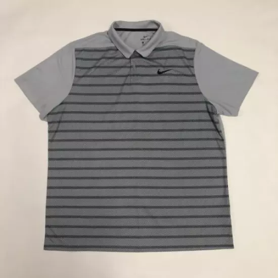 Nike Dri-Fit Golf Polo Shirt Mens 2XL Gray Black Striped 100% Polyester