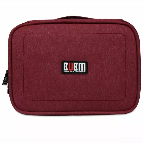 BUBM Portable Electronics Organizer, Double Layered Carry Case Red 10" for Ipad 