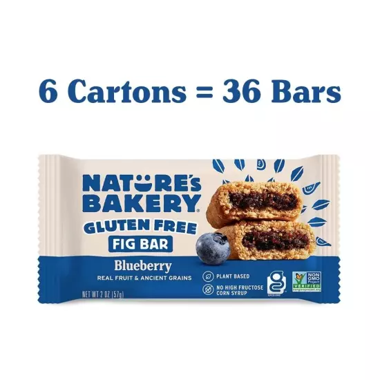 Nature's Bakery Gluten Free Fig Bars, Blueberry, Real Fruit, Vegan, Box of 36