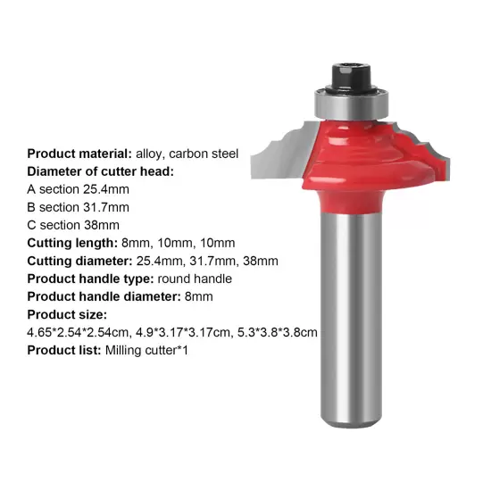 Edging Router Bit Abrasion-resistant Wide Application 8mm Shank Round Over