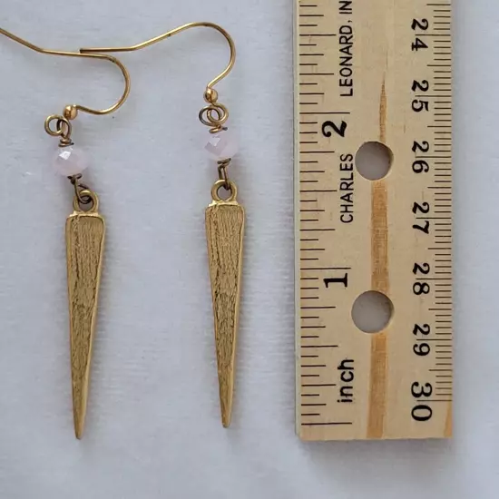 Gold Tone Spike Stiletto Fashion Jewelry Earrings Pink Bead Fish Hook Backs