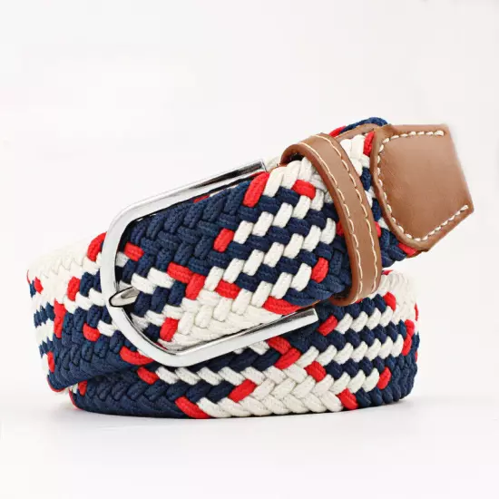 Mens Ladies Belts Canvas Webbing Braided Leather U Buckle Elastic Woven Stretch