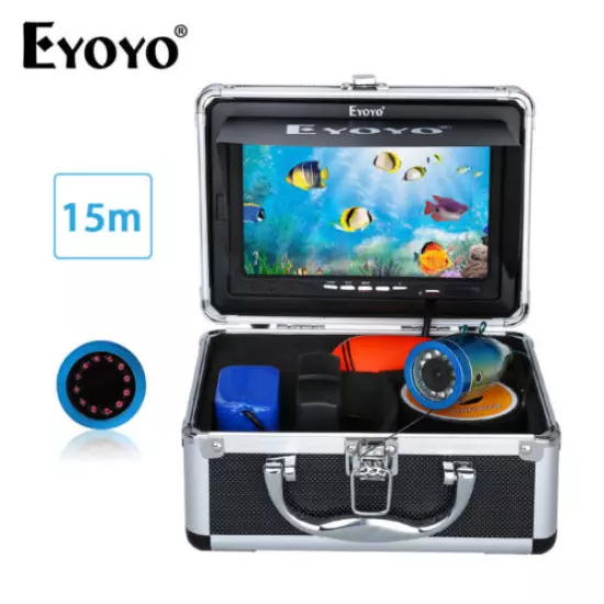 EYOYO 7" TFT LCD Screen Fish Finder 12 LED Underwater 15M HD 1000TVL Camera DVR