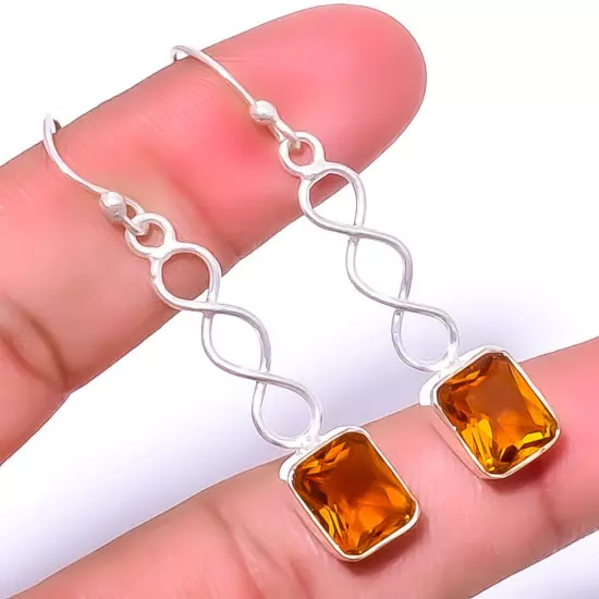 Citrine Gemstone 925 Sterling Silver Spiral Earring 1.79" A321