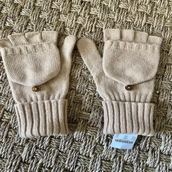 NWT J.CREW Ribbed Cashmere Blend Convertible Gloves Glittens Tan One Size