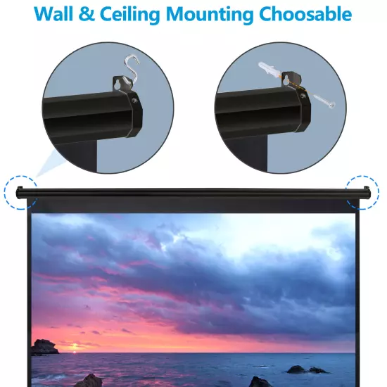 80" Manual Pull Down Projector Screen 3D Viewing Wall & Ceiling Mounted Black