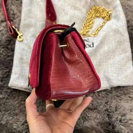 VIVIENNE WESTWOOD Nana Burgundy Velvet Hazel Quilted Clutch Purse Crossbody Bag