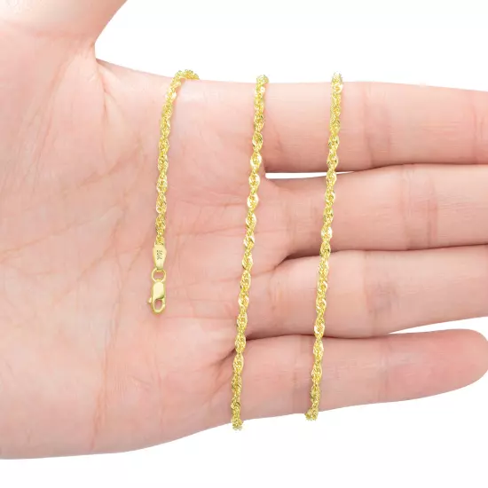 10K Yellow Gold 1mm-4mm Laser Diamond Cut Rope Chain Necklace Men Women 16"- 30"