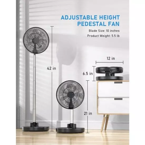 Portable Fans 12000mAh Rechargeable Pedestal Fans with Remote Foldaway Desk Fans