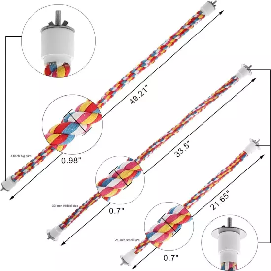 Bird Rope Perches,Parrot Toys 41 inches Bungee 41 inches, Multicolor 