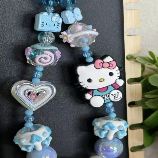 Cute Handmade Sanrio Cell Phone Strap | Hello Kitty | Hand-Painted Beads | Charm