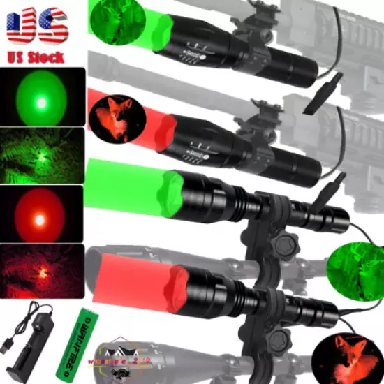 Rifle Red Green LED Flashlight 450yards Hunting Coyote Weapon Torch Barrel Mount