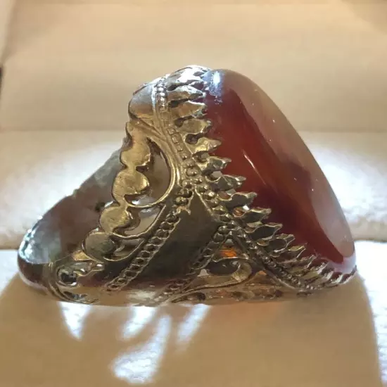 Agate Ring Men Silver 925,Yemen,Aqeeq,,Rare,Royal,خاتم عقيق يمني كبدي مصور فحل