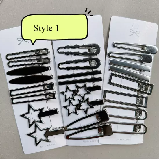 24pcs Metal Hair Clips Set Silver Alloy Barrettes Bangs Side Clips Hairpins