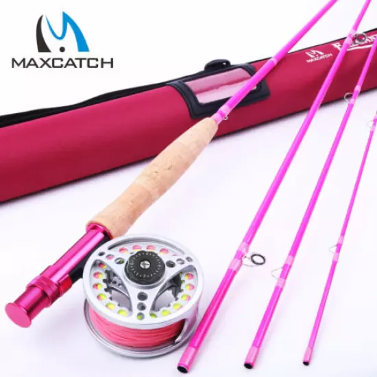 Maxcatch Hot Pink Fly Rod and Reel Combo Kit 5WT 9FT YOUTH FLY FISHING Fly Line