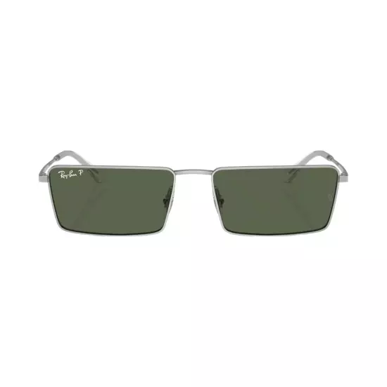 RayBan RB3741 Emy Rectangle Sunglasses - Silver Frame/Dark Green Polar Lens