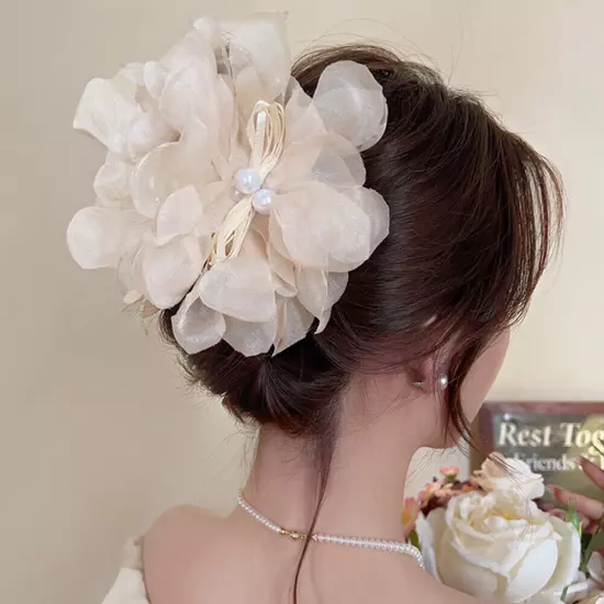 Women Large Chiffon Flower Bow Hair Claw Clip Hairgrip Hair Clamp Jaw Barrettes/