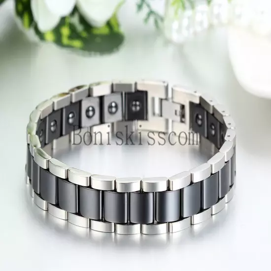 13mm Wide Men's Ceramic Link Stainless Steel Power Therapy Magnetic Bracelet