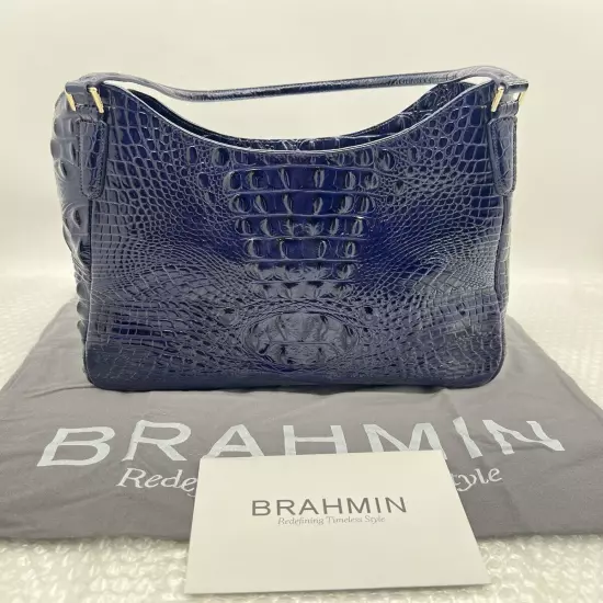 Brahmin Dayton Melbourne Shoulder Bag Dark Blue NWOT Registration /Dust Cover