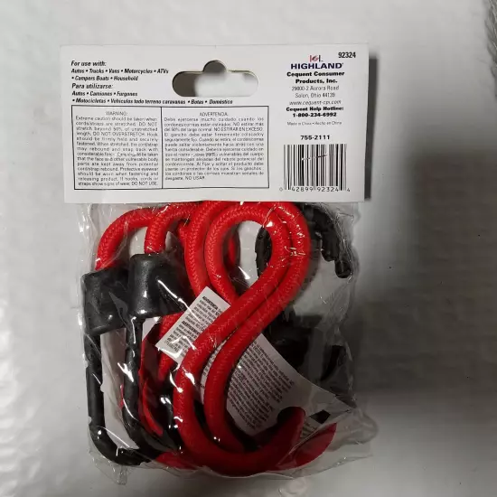 6 Pack 24" RED Bungee Cords Plastic Molded Steel Hooks Cargo, Curtains, Luggage