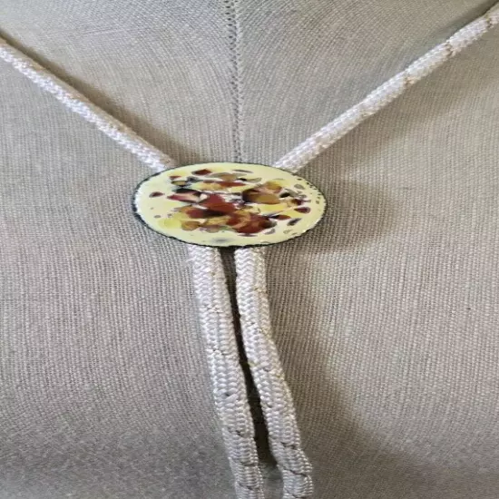 White Color Bolo Tie With Yellow Rust Color Oval Enamel 1.5"x1" Clasp 30" Tie