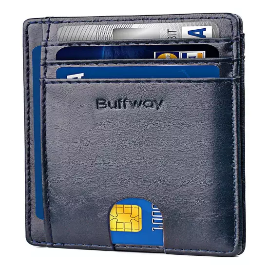 Buffway Slim mini ID holder card case front pocket Leather Wallet for Men Women