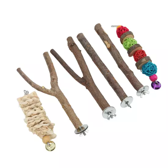 Bird Perch Stand Set Wood Parrots Stand Branches Set with Vine Ball Accessories