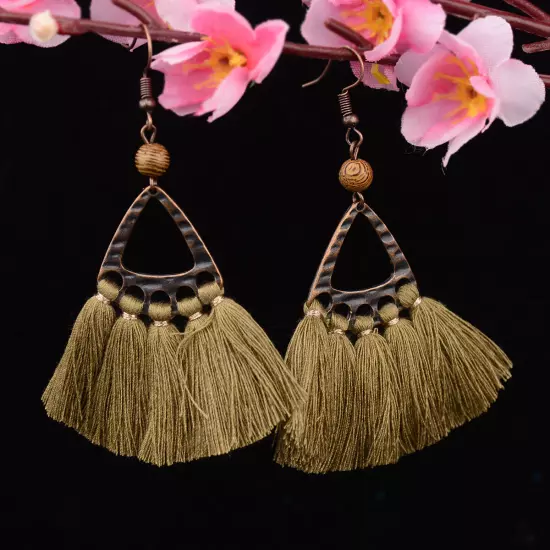 Fashion Women Bohemian Earrings Long Tassel Fringe Drop Dangle Ear Stud Jewelry