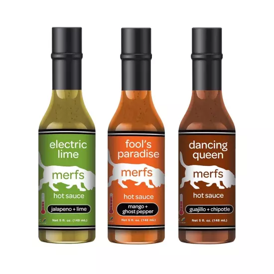 Merfs Condiments Gourmet Hot Sauce Gift Set Variety Pack 5 Fl Oz (Pack of 3) 