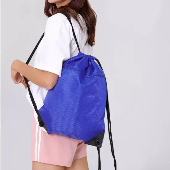 Drawstring Backpack Bag, Waterproof Draw String Back Sack with Zipper Blue