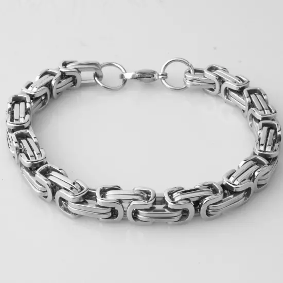 4/6/8mm Mens Womens Silver Gold Black Stainless Steel Byzantine Chain Bracelet