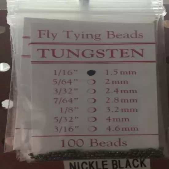  Tungsten Beads 100 Ct. Nickel Black All Sizes 1/16 to 3/16 100 Count Pkg