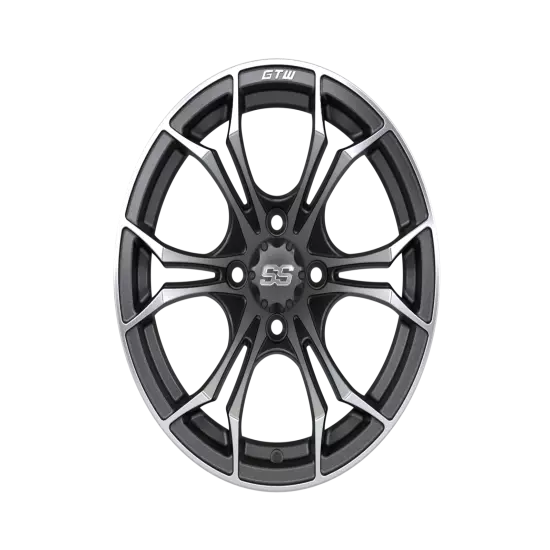 Set of 4 GTW 14" Spyder Matte Gray/Machined Golf Cart Wheels on 23" A/T Tires