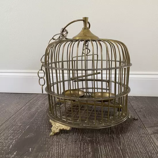 Vintage High Quality Brass Hanging Footed Birdcage