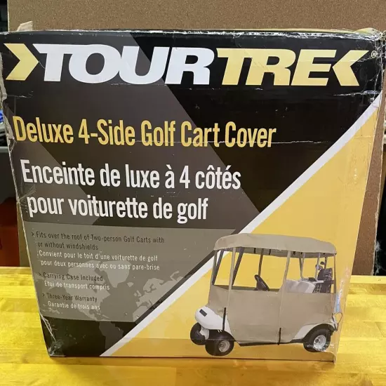 TourTrek 4 Sided Deluxe Golf Cart Cover Waterproof Tan With Bag Heavy Duty NEW