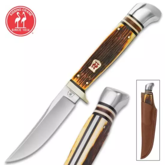 Kissing Crane Bone Handle Medium Hunter - Fixed Blade Hunting Knife & Sheath