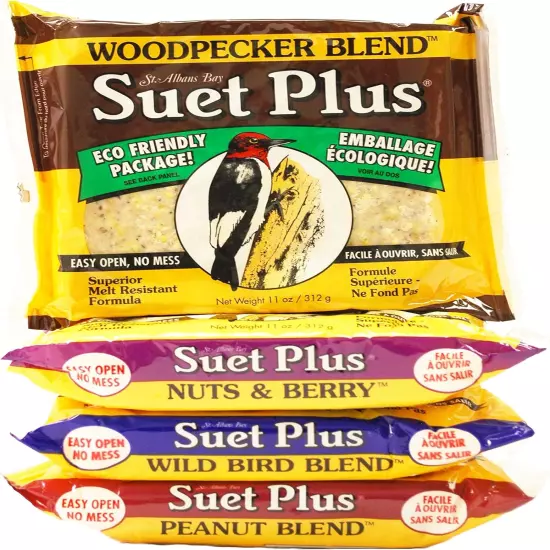 Variety Pack of 4 Flavors of Suet Cakes for Wild Birds 11 Ounces Each