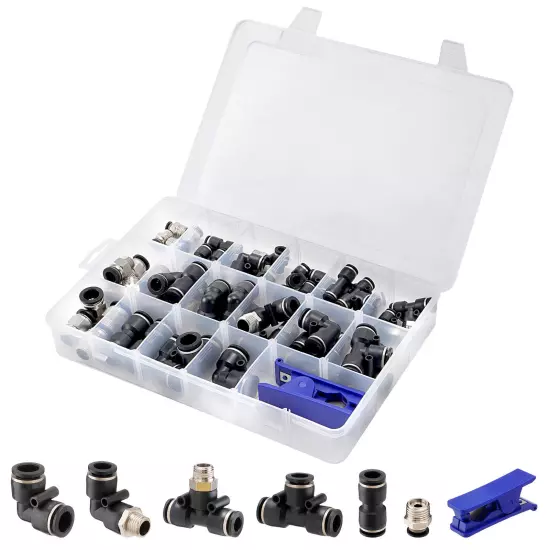 52 Pcs Quick Connect Air Hose Fitting Kit 1/4" 3/8" 1/2" Push to Connect Air Fit