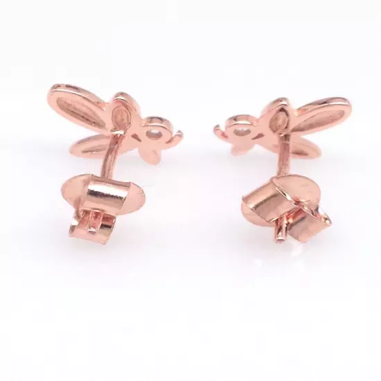 Cz Leaf Vine Stud Earrings 925 Sterling Silver Tiny Studs Womens 8.5mm Rose Gold