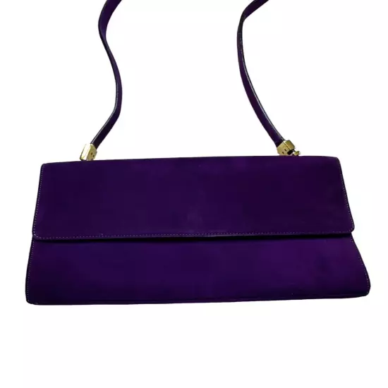 St. John Italy Purple Suede Shoulder Bag Evening Bag Vintage Gold Accents New