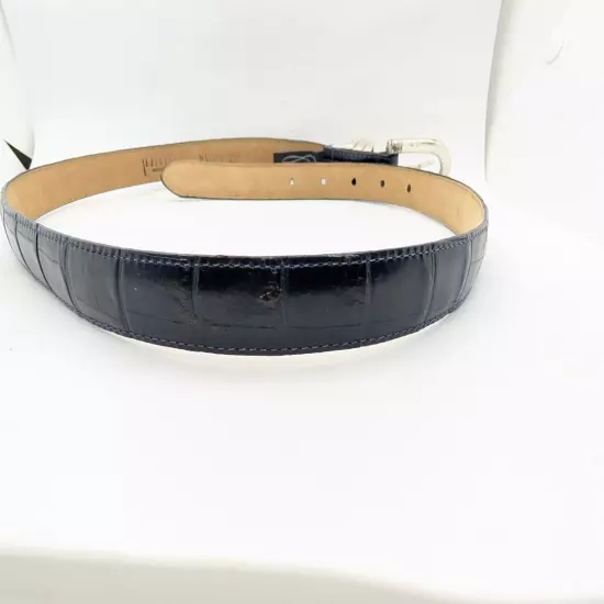 Vtg Brighton Silver On Genuine Black Leather Croc STYLE Belt B30023 Sz L 34"