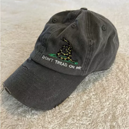 Dont Tread on Me Hat Gray Embroidered Strapback Kbethos Vintage