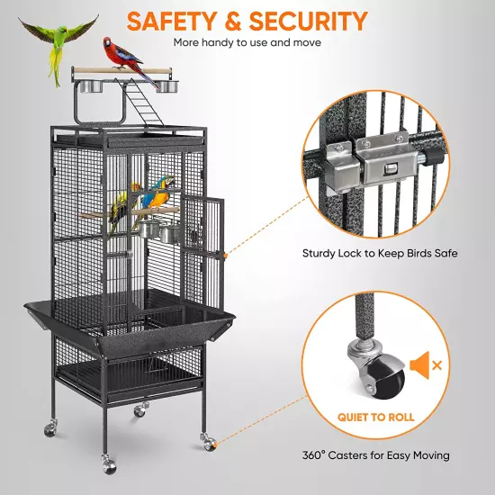 61 Inch Iron Play Top Bird Cage Large Pet Cage Birdcage with Stand Chinchilla Ma