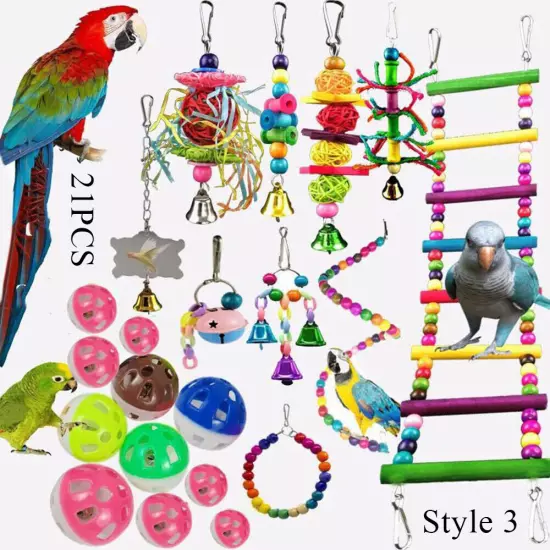 Parrot Toys Set Metal Rope Ladder Takraw Ball Ring Colorful Bell Training Toy