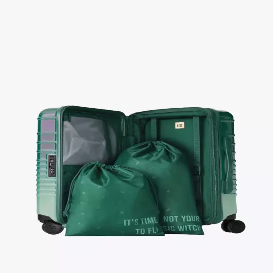 NWT Beis x Wicked Carry on Roller Luggage Suitcase in Wicked Green