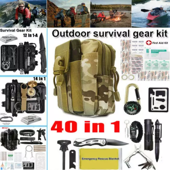 Outdoor Camping Survival Kit Emergency Tactical Gear SOS Backpack Military EDC