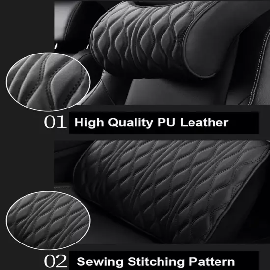 Memory Foam Car Neck Pillow PU Leather Auto Seat Lumbar Support Headrest Cushion