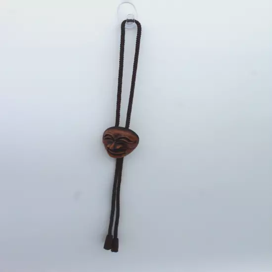 Vintage Korean Hahoetal Yangban Wood Look Face Mask Bolo Tie