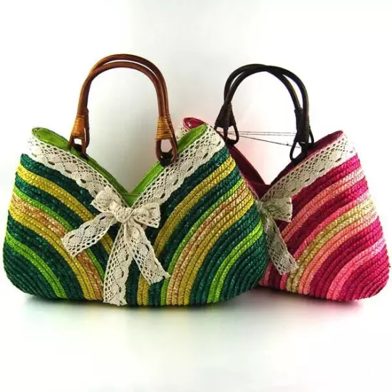 Bags Women Straw Bag Handmade Woven Basket Lace Tote Handle Lady Handbags